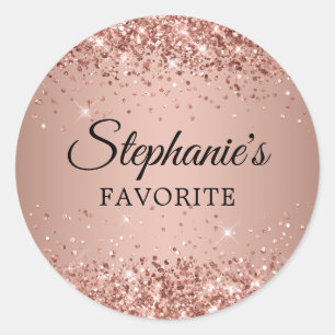 Glittery Rose Gold Gradient Name Favorite Wedding Classic Round Sticker