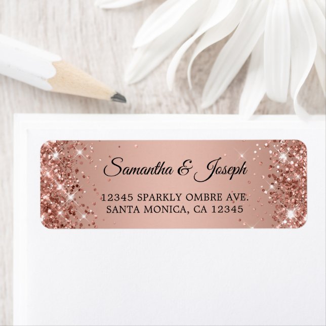 Glittery Rose Gold Gradient Wedding Label (Insitu)