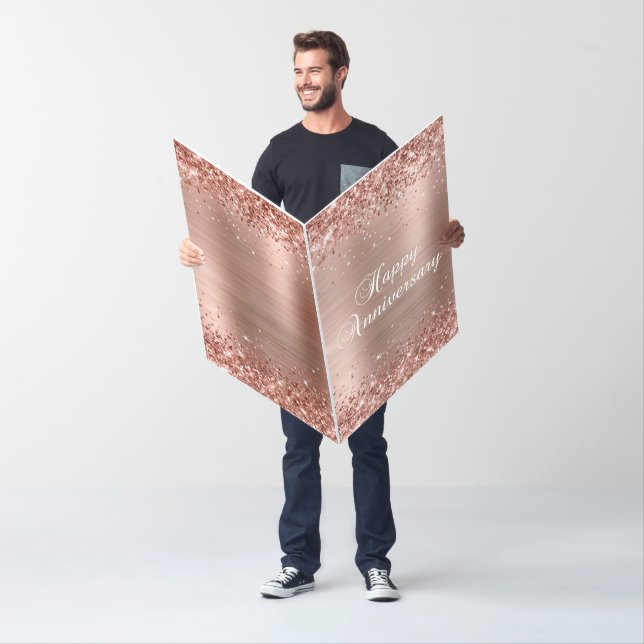 Glittery Rose Gold Happy Anniversary Card (In Situ)