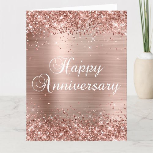 Glittery Rose Gold Happy Anniversary Card