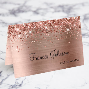 Glittery Rose Gold Meal Choice Name Place Cards