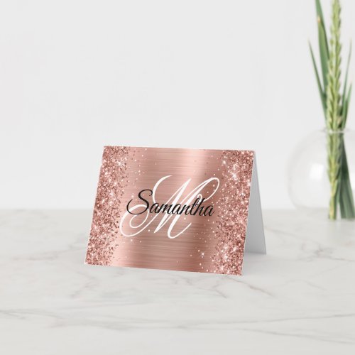 Glittery Rose Gold Metallic Foil Fancy Monogram Card