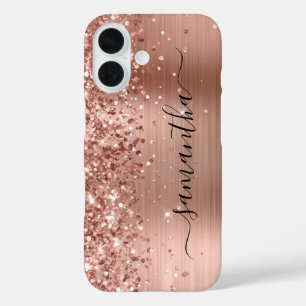 Glittery Rose Gold Metallic Girly Signature iPhone 16 Case
