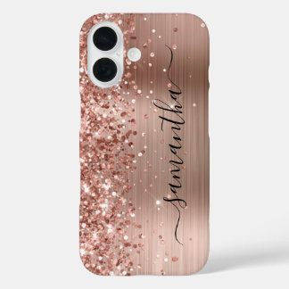 Glittery Rose Gold Metallic Girly Signature iPhone 16 Case