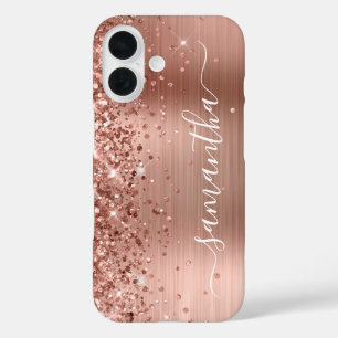 Glittery Rose Gold Metallic Girly Signature iPhone 16 Case