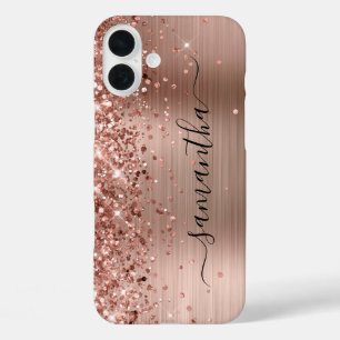 Glittery Rose Gold Metallic Girly Signature iPhone 16 Plus Case