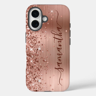 Glittery Rose Gold Metallic Girly Signature iPhone 16 Case
