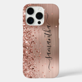 Glittery Rose Gold Metallic Girly Signature iPhone 16 Pro Case