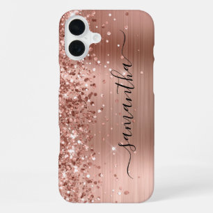 Glittery Rose Gold Metallic Girly Signature iPhone 16 Plus Case