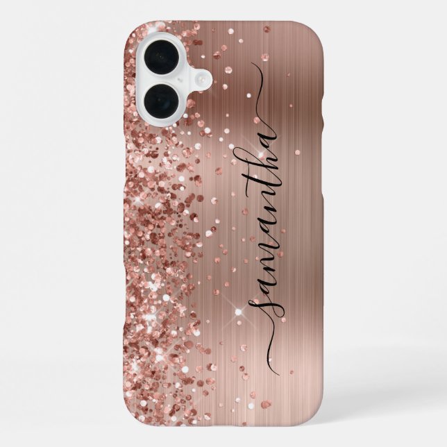 Glittery Rose Gold Metallic Girly Signature iPhone Case (Back)