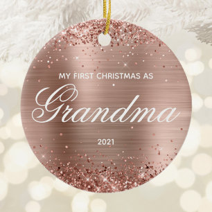 Glittery Rose Gold My First Christmas as Grandma Ceramic Ornament