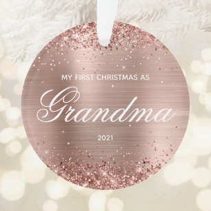 Glittery Rose Gold My First Christmas as Grandma Ornament
