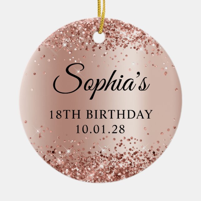Glittery Rose Gold Ombre 18th Birthday Photo Ceramic Ornament (Front)