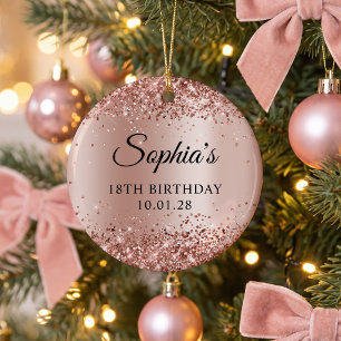 Glittery Rose Gold Ombre 18th Birthday Photo Ceramic Ornament