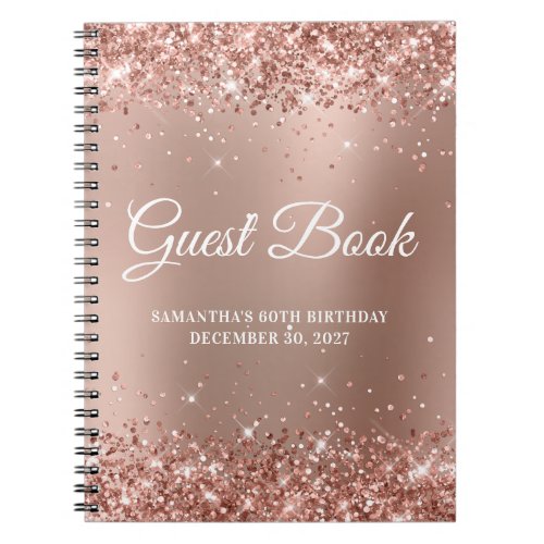 Glittery Rose Gold Ombre 60th Birthday Guestbook Notebook