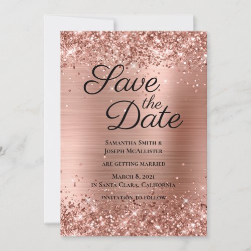 Glittery Rose Gold Ombre Foil Save The Date