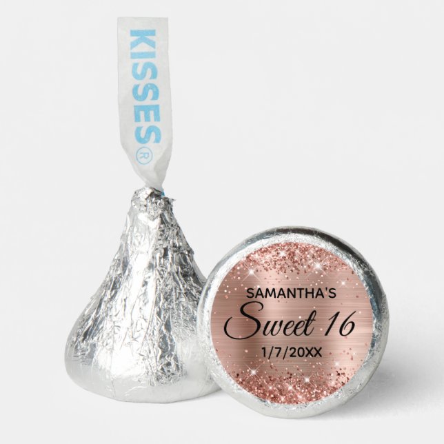 Glittery Rose Gold Ombre Foil Sweet 16 Hershey®'s Kisses® (Front)