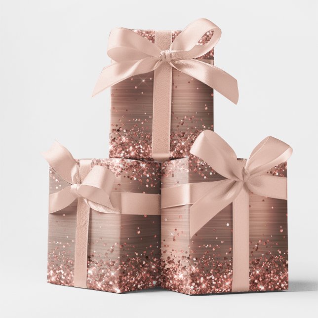 Glittery Rose Gold Ombre Foil Wrapping Paper Sheets (Shadowed Rose Gold Glitter and Foil Gift Wrap Sample)