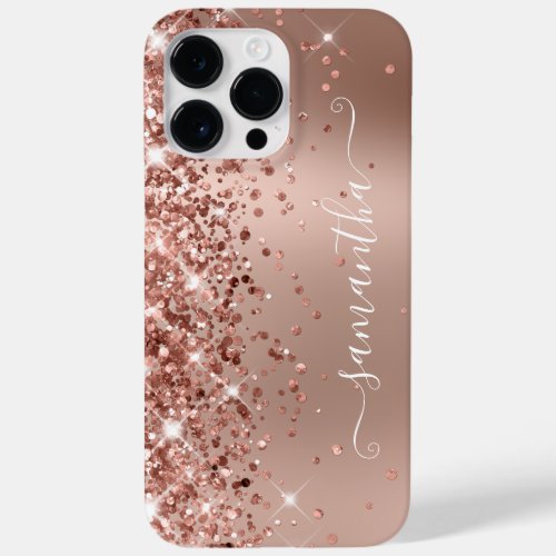 Glittery Rose Gold Ombre Modern Girly Signature Case_Mate iPhone 14 Pro Max Case