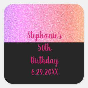 Glittery Rose Gold Pink Black Happy Birthday 2023 Square Sticker