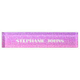 Glittery Rose Gold Pink Monogram Custom Name Cool Desk Name Plate