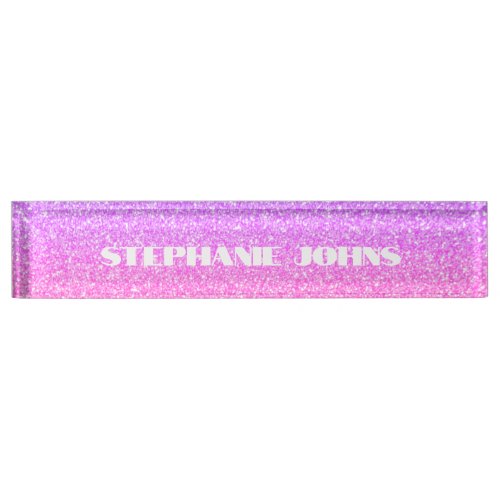 Glittery Rose Gold Pink Monogram Custom Name Cool Desk Name Plate