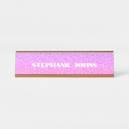 Glittery Rose Gold Pink Monogram Custom Name Gift Desk Name Plate