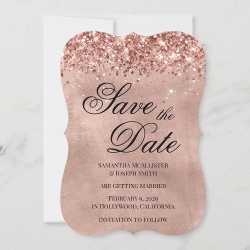 Glittery Rose Gold Save the Date