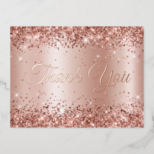 Glittery Rose Gold Shimmer 21st Birthday Thank You Foil Invitation Postcard