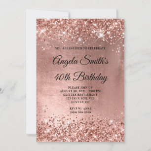 Glittery Rose Gold Shiny Foil 40th Birthday Invitation