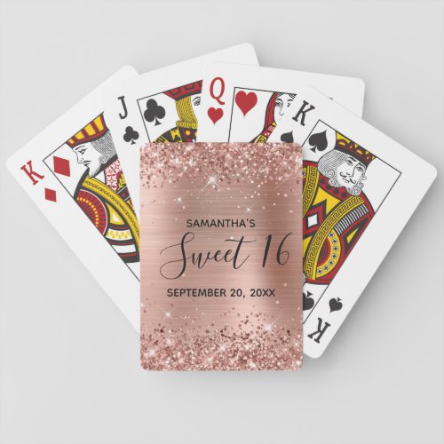 Glittery Rose Gold Sweet 16 Birthday Favor Poker Cards