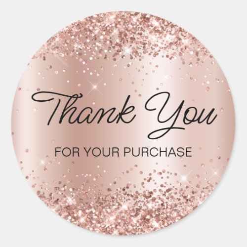 Glittery Rose Gold Thank You for Your Purchase Classic Round Sticker