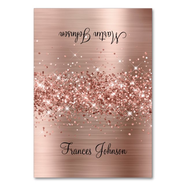 Glittery Rose Gold Two Name Place Cards (Front)