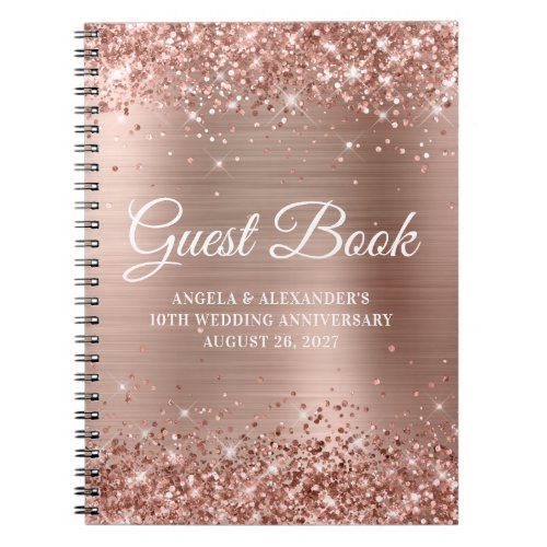 Glittery Rose Gold Wedding Anniversary Guestbook Notebook