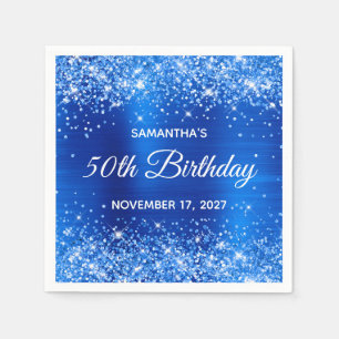Glittery Royal Blue Foil 50th Birthday Napkins