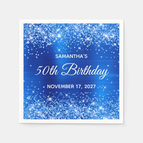 Glittery Royal Blue Foil 50th Birthday Napkins