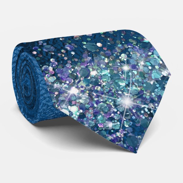 Glittery Royal Blue Foil Individual Name  Neck Tie (Rolled)