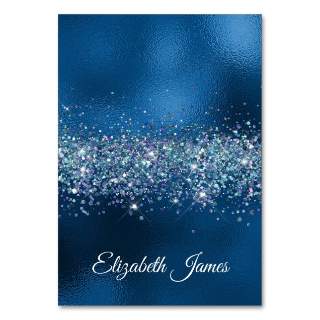 Glittery Royal Blue Foil Individual Name  Table Number (Front)