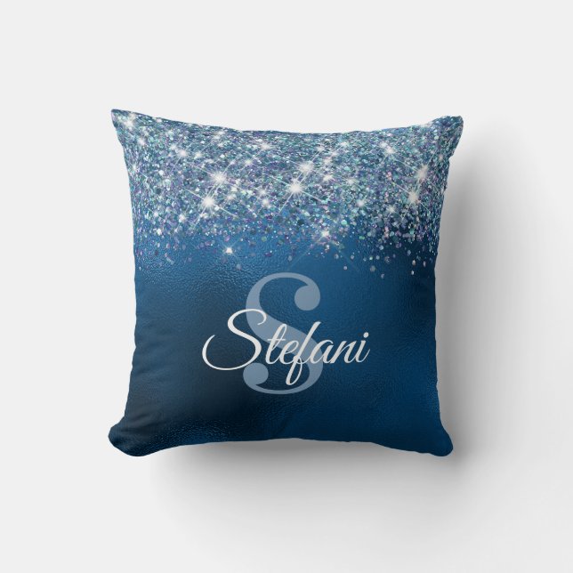 Glittery Royal Blue Foil Individual Name  Throw Pillow (Front)