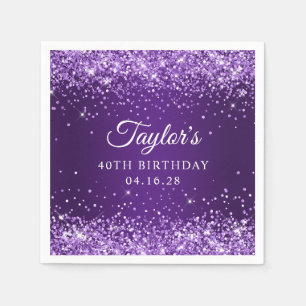 Glittery Royal Purple Ombre 40th Birthday Guest Napkins