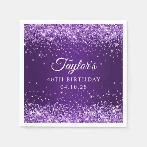 Glittery Royal Purple Ombre 40th Birthday Guest Napkins