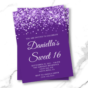 Glittery Royal Purple Sweet 16 Invitation