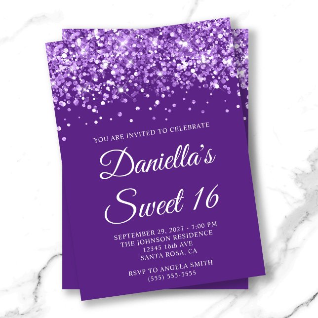 Glittery Royal Purple Sweet 16 Invitation (Glittery Royal Purple Sweet 16 Invitation)