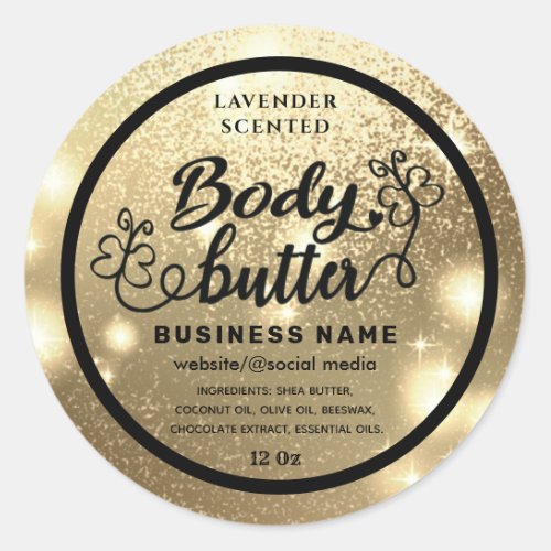 Glittery script butterfly body butter label