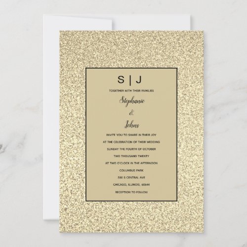 Glittery Sepia Gold Golden Black Elegant Wedding Invitation