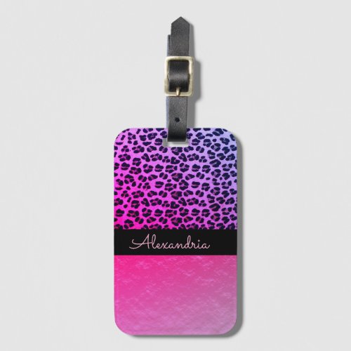 Glittery Shimmery Pink Leopard Luggage Tag