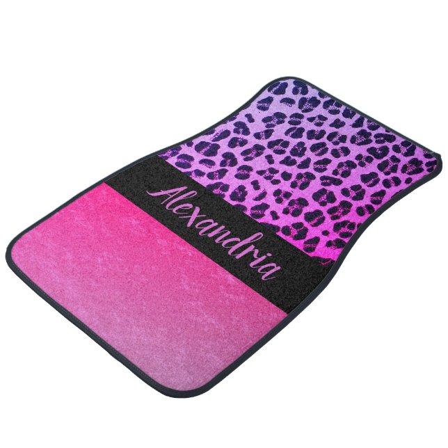 Glittery Shimmery Pink Leopard Personalized  Car Floor Mat (Angled)