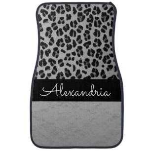 Glittery shimmery Silver Leopard Car Floor Mat