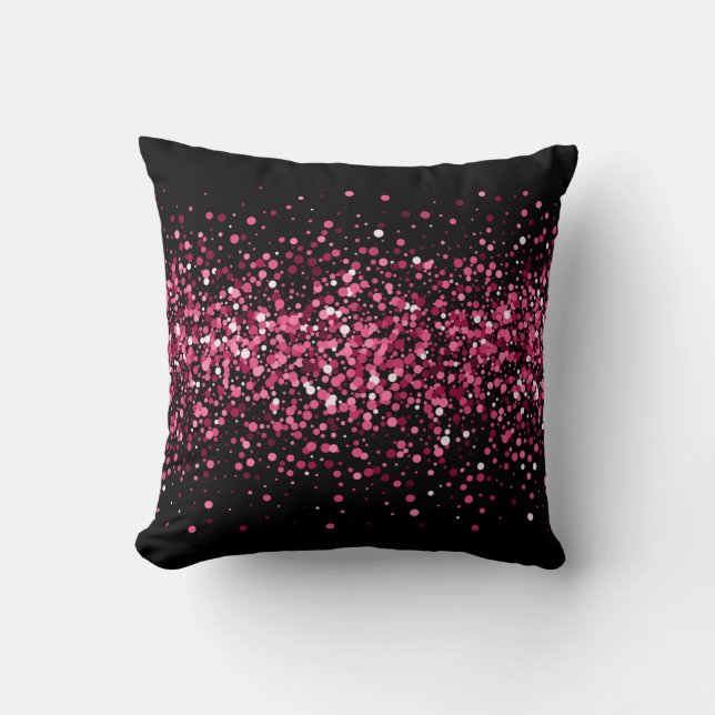 Glittery shiny chic stylish black pink sparkles throw pillow (Front)