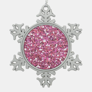 Glittery Shiny Pink Glitters Snowflake Pewter Christmas Ornament